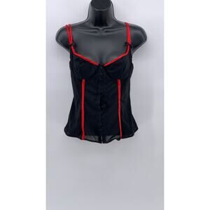 INTIMISSIMI Women's Black-Red Mesh Double Spaghetti Strap Hook Corset Top SZ M